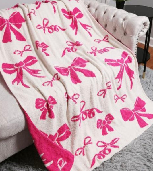 TEAL HAPPY OR PINK BOW REVERSIBLE BLANKET
