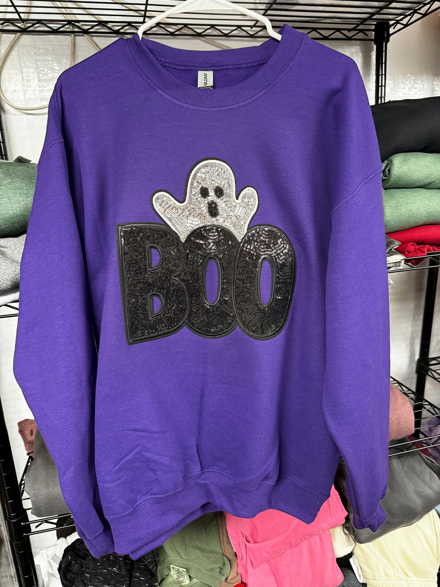 BOO SEQUIN PATCH CREWNECK